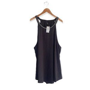 Torrid Sleeveless Blouse Size 5XL Grey Embellished Neck Crepe Halter  Tank‎ Top